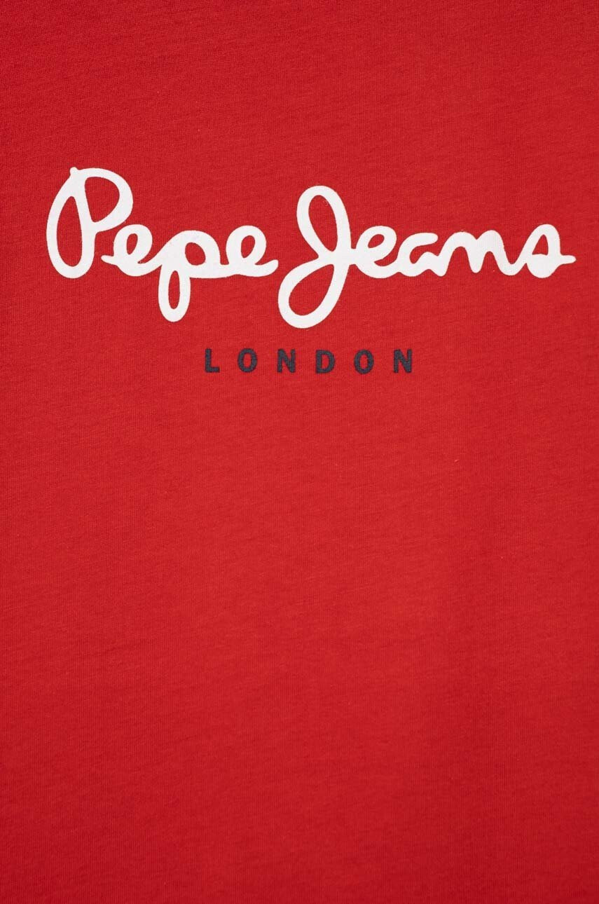 Pepe Jeans Детска памучна тениска PJL BJ в червено с принт - Pepit.bg
