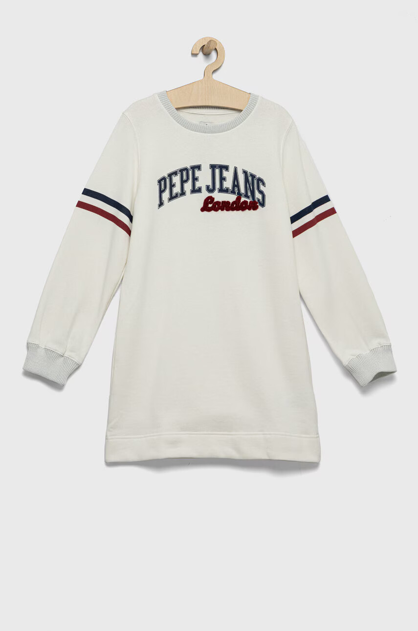 Pepe Jeans Детска рокля в бяло среднодълъг модел със стандартна кройка - Pepit.bg