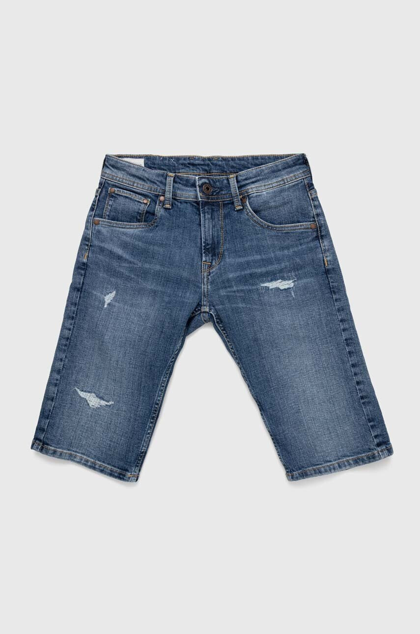 Pepe Jeans Детски дънков къс панталон Cashed Short Repair в синьо с регулируема талия - Pepit.bg