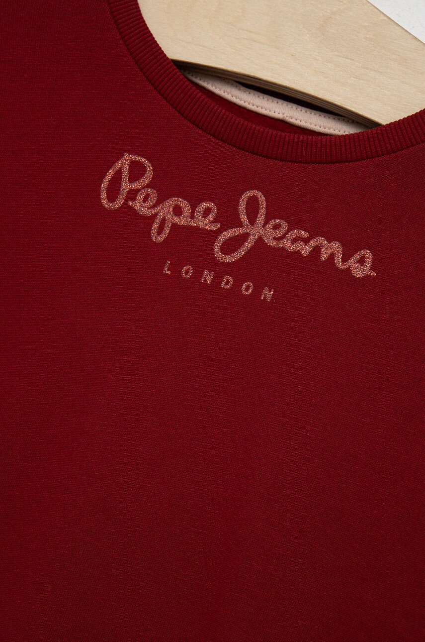 Pepe Jeans Детски памучен суичър в бордо с принт - Pepit.bg