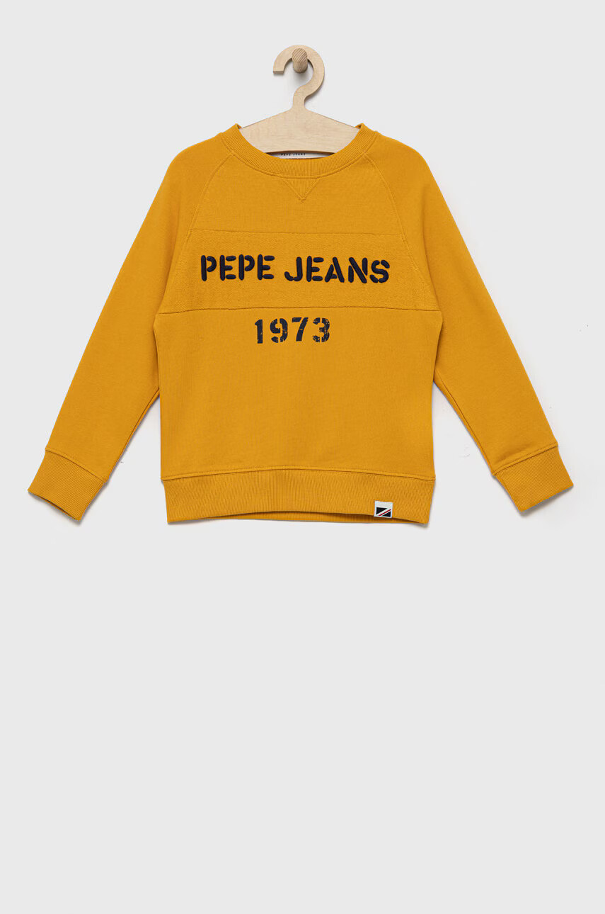 Pepe Jeans Детски памучен суичър в жълто с десен - Pepit.bg