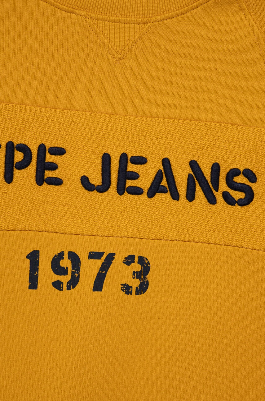 Pepe Jeans Детски памучен суичър в жълто с десен - Pepit.bg