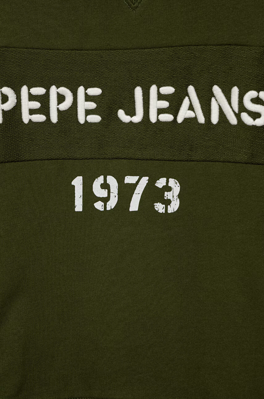 Pepe Jeans Детски памучен суичър в зелено с апликация - Pepit.bg