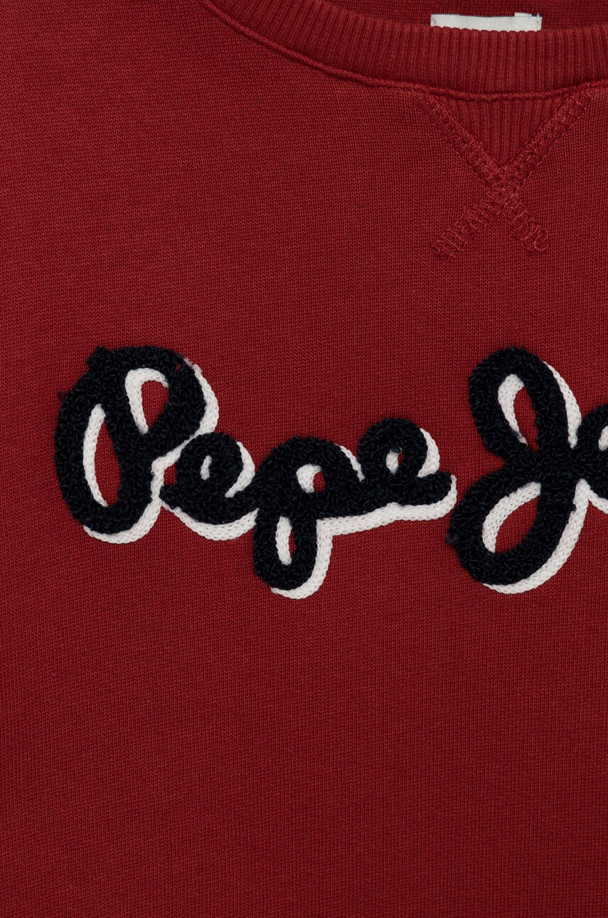 Pepe Jeans Детски памучен суичър в бордо с апликация - Pepit.bg