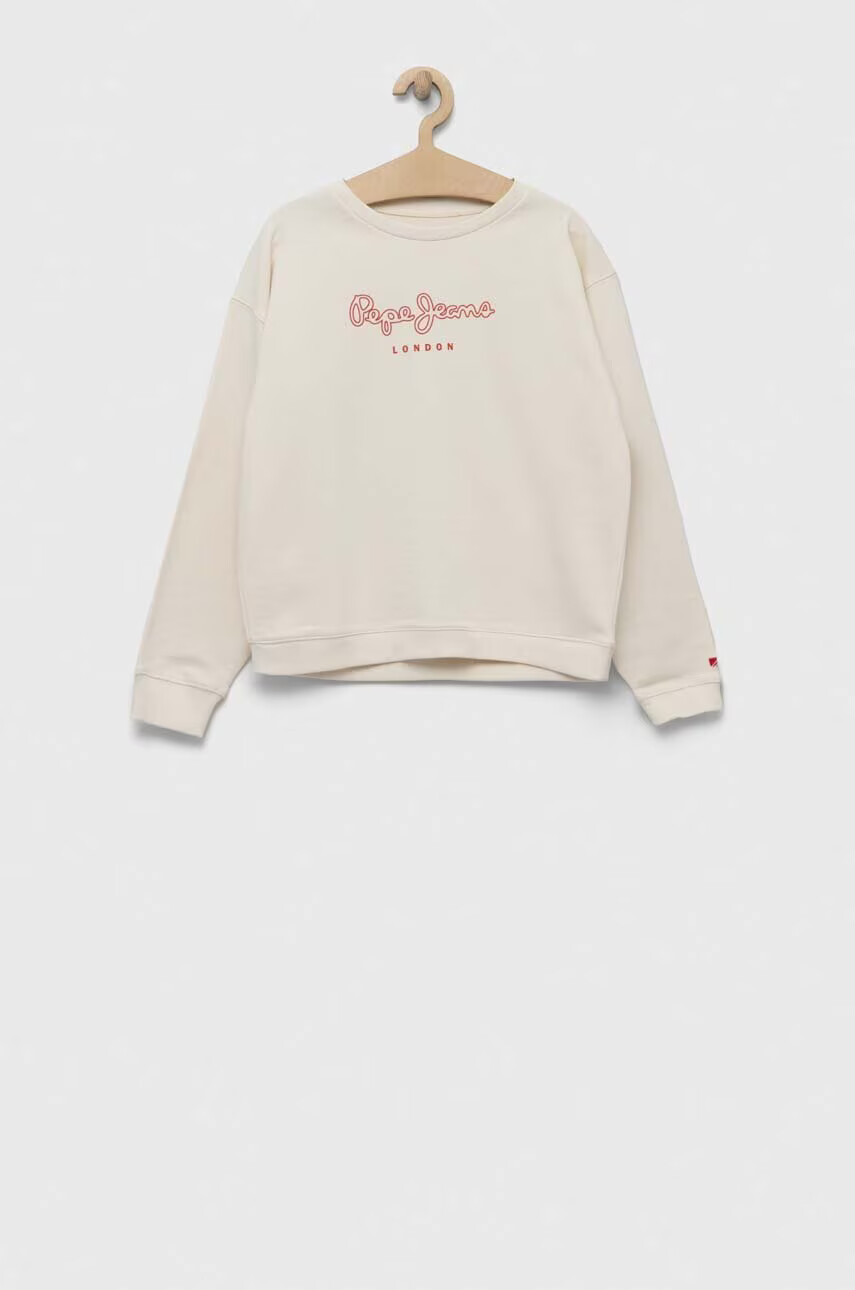 Pepe Jeans Детски памучен суичър Rose в бежово с принт - Pepit.bg