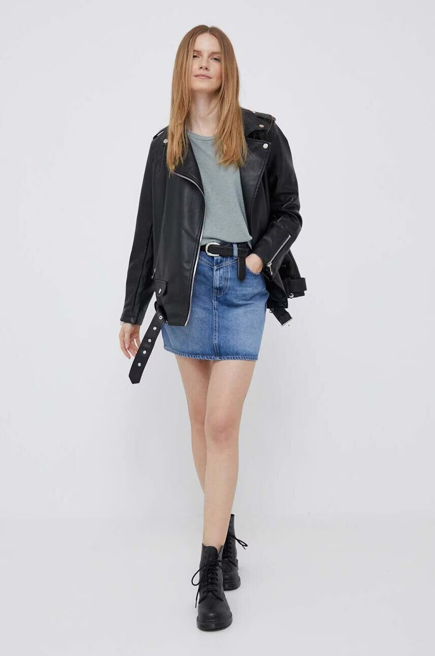 Pepe Jeans Дънкова пола Rachel в синьо къс модел със стандартна кройка - Pepit.bg