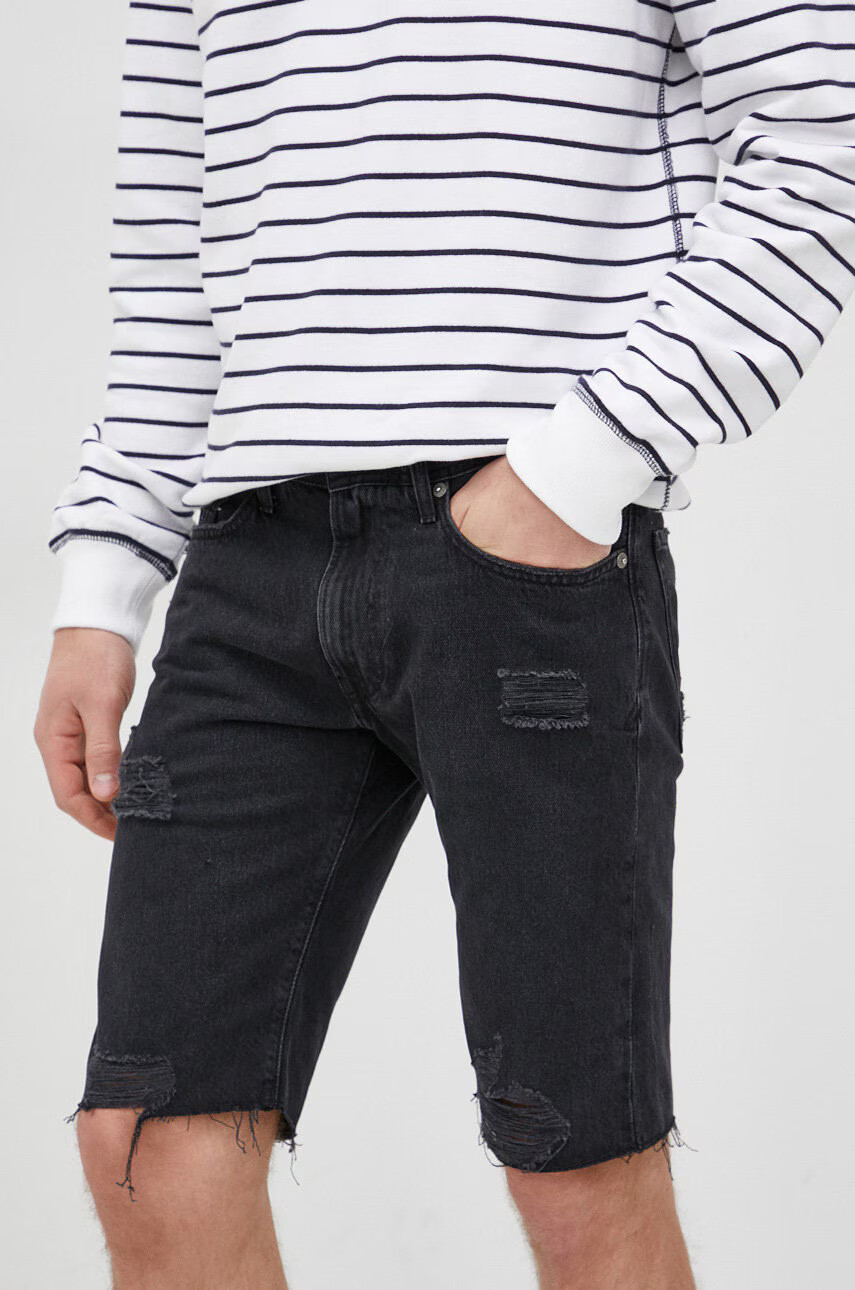 Pepe Jeans Дънкови къси панталони Stanley Short Destroy в черно - Pepit.bg