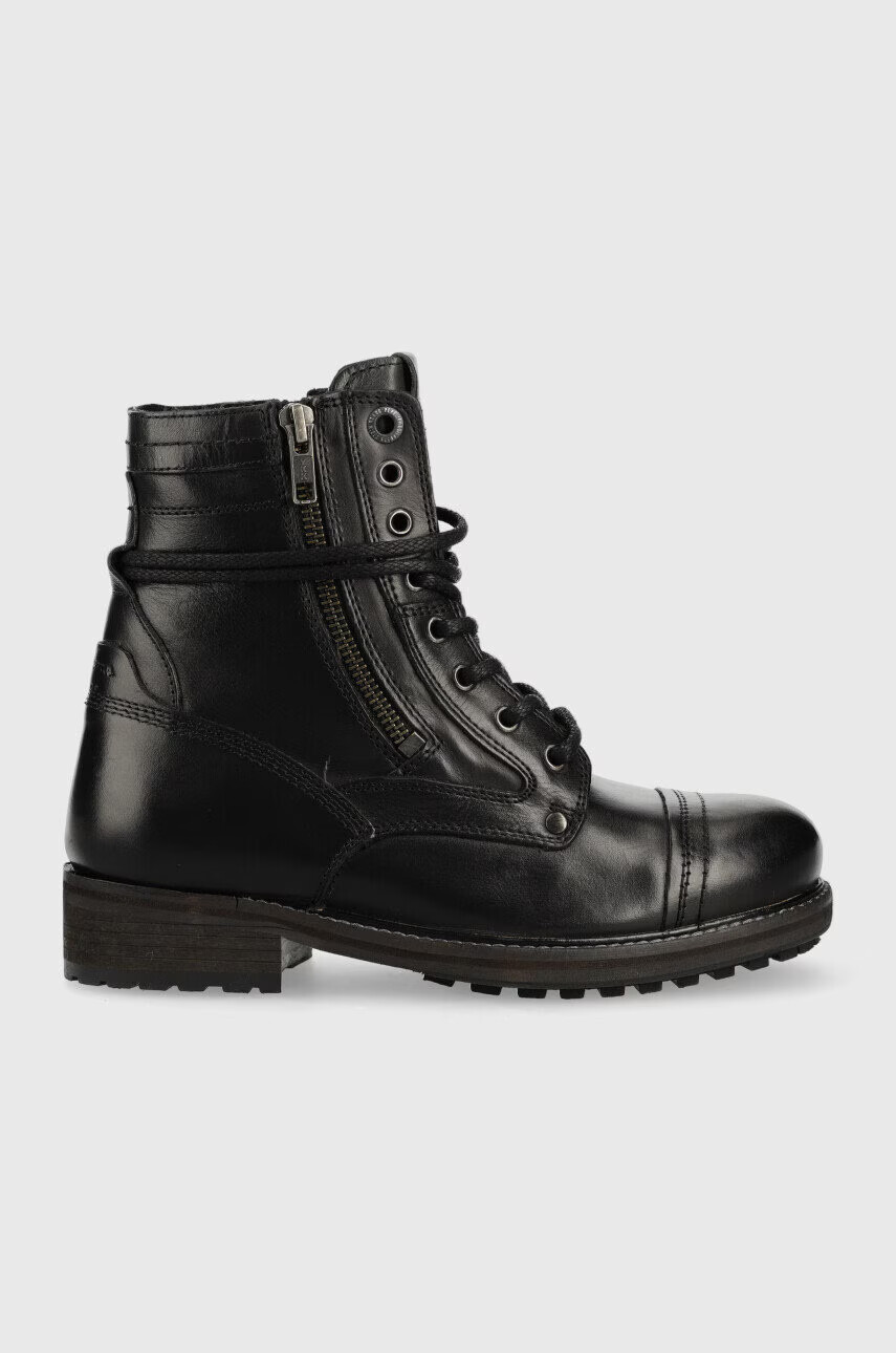 Pepe Jeans Кожени боти Melting Combat Warm W в черно с равна подметка - Pepit.bg