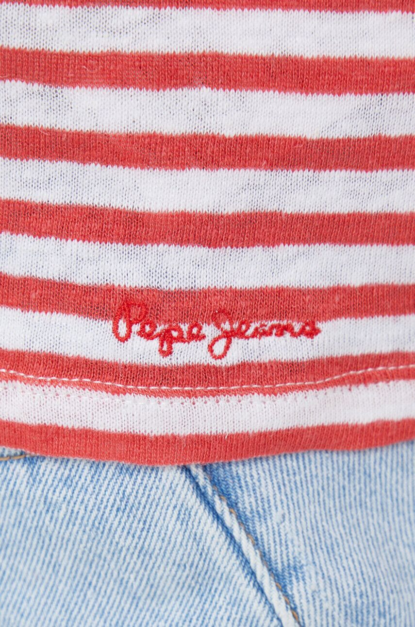 Pepe Jeans Ленена тениска Leia в червено - Pepit.bg