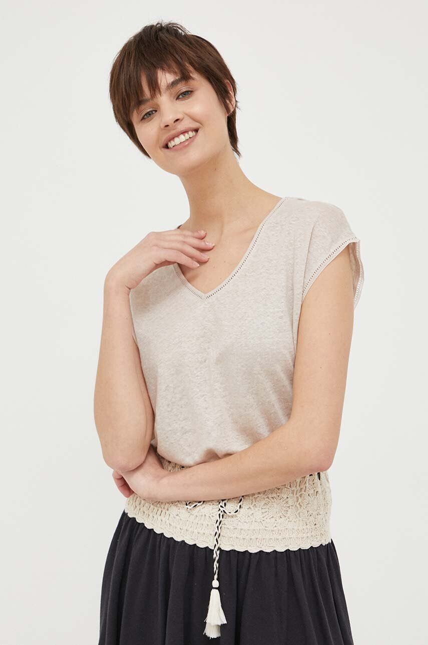Pepe Jeans Ленена тениска Orly в бежово - Pepit.bg