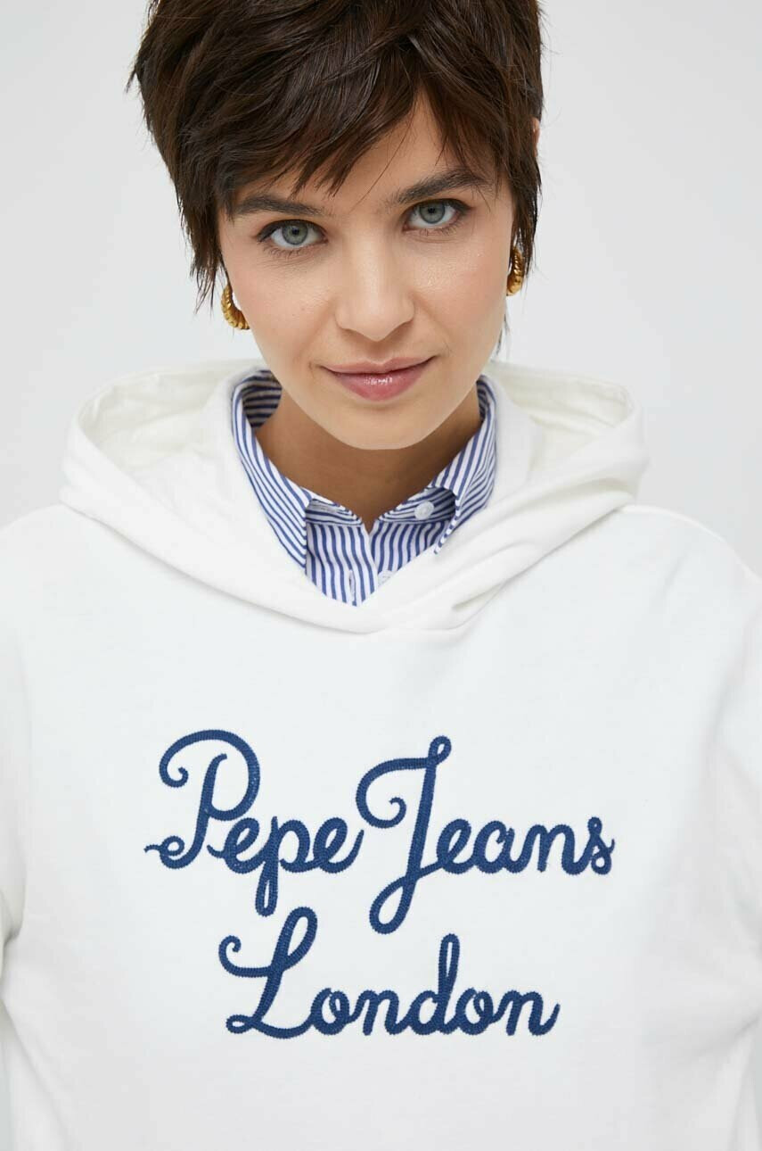 Pepe Jeans Памучен суичър в бяло с качулка с принт - Pepit.bg