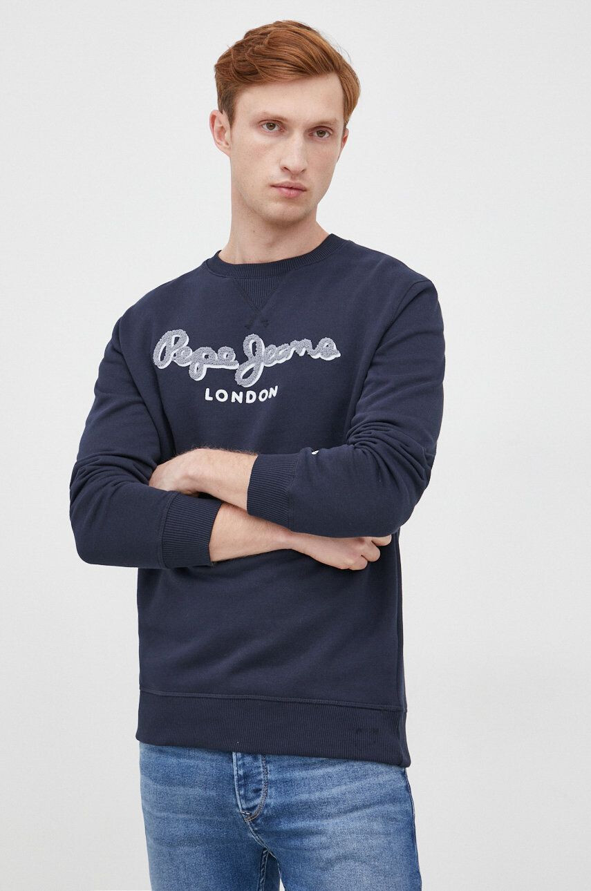 Pepe Jeans Памучен суичър в тъмносиньо с апликация - Pepit.bg