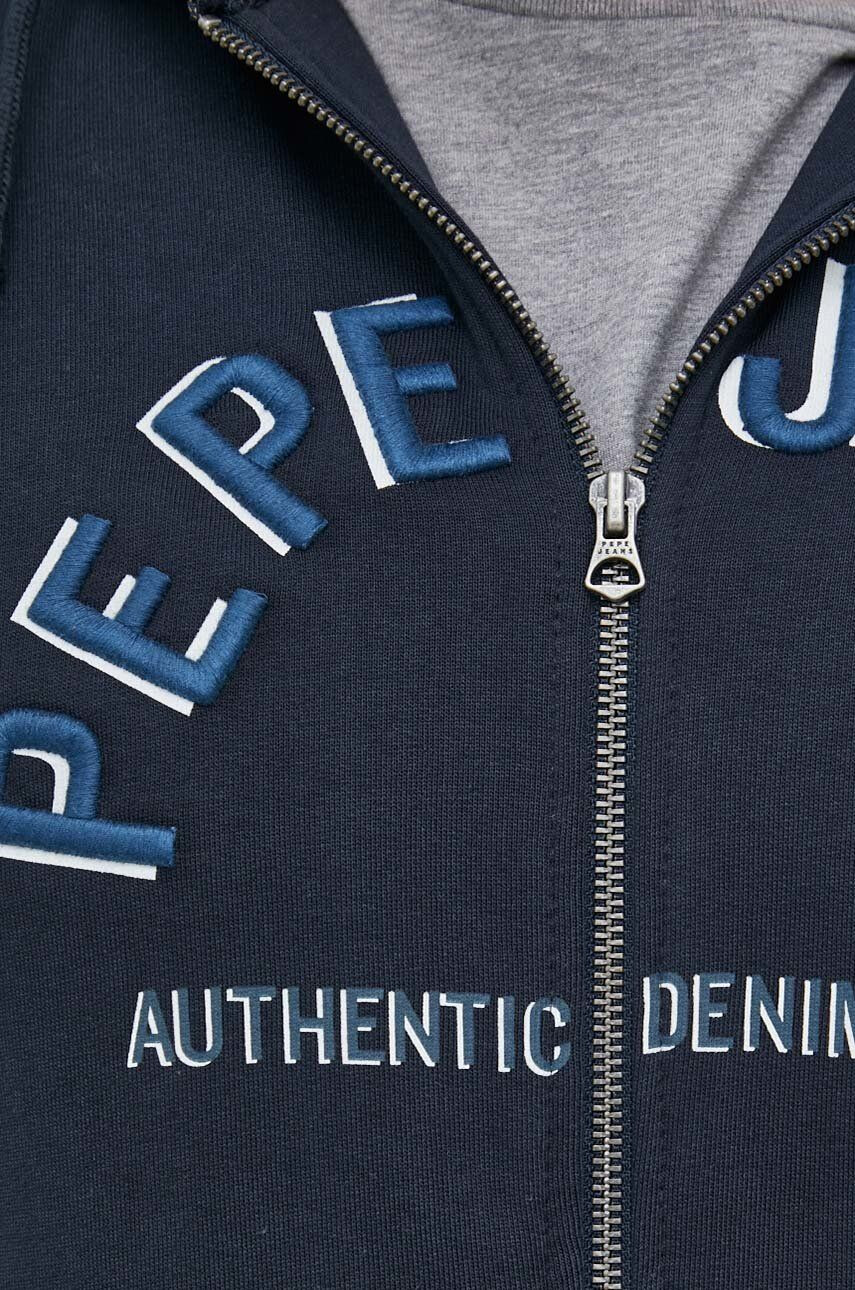 Pepe Jeans Памучен суичър в тъмносиньо с качулка с апликация - Pepit.bg