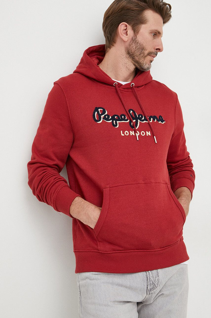 Pepe Jeans Памучен суичър в бордо с апликация - Pepit.bg