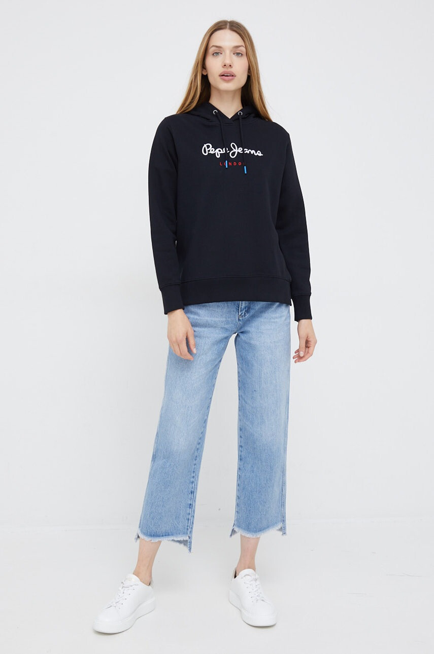 Pepe Jeans Памучен суичър в черно с апликация - Pepit.bg