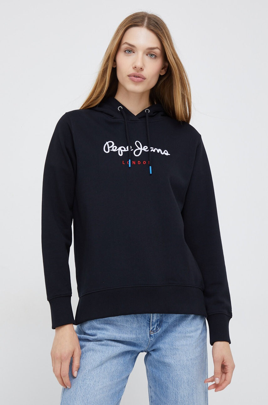 Pepe Jeans Памучен суичър в черно с апликация - Pepit.bg