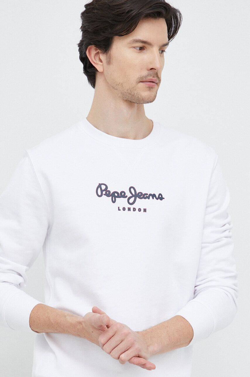 Pepe Jeans Памучен суичър в бяло с десен - Pepit.bg