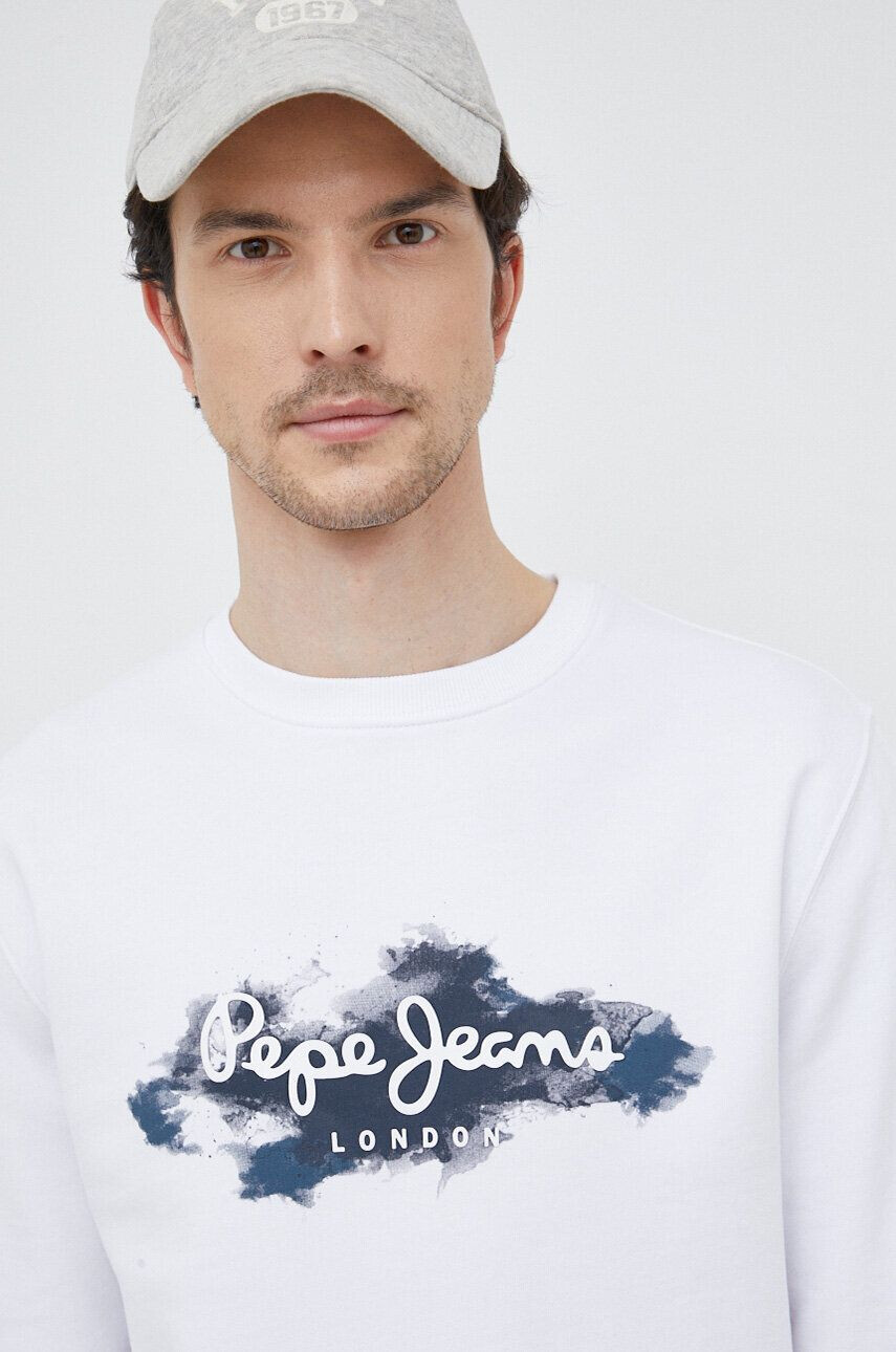 Pepe Jeans Памучен суичър в бяло с десен - Pepit.bg