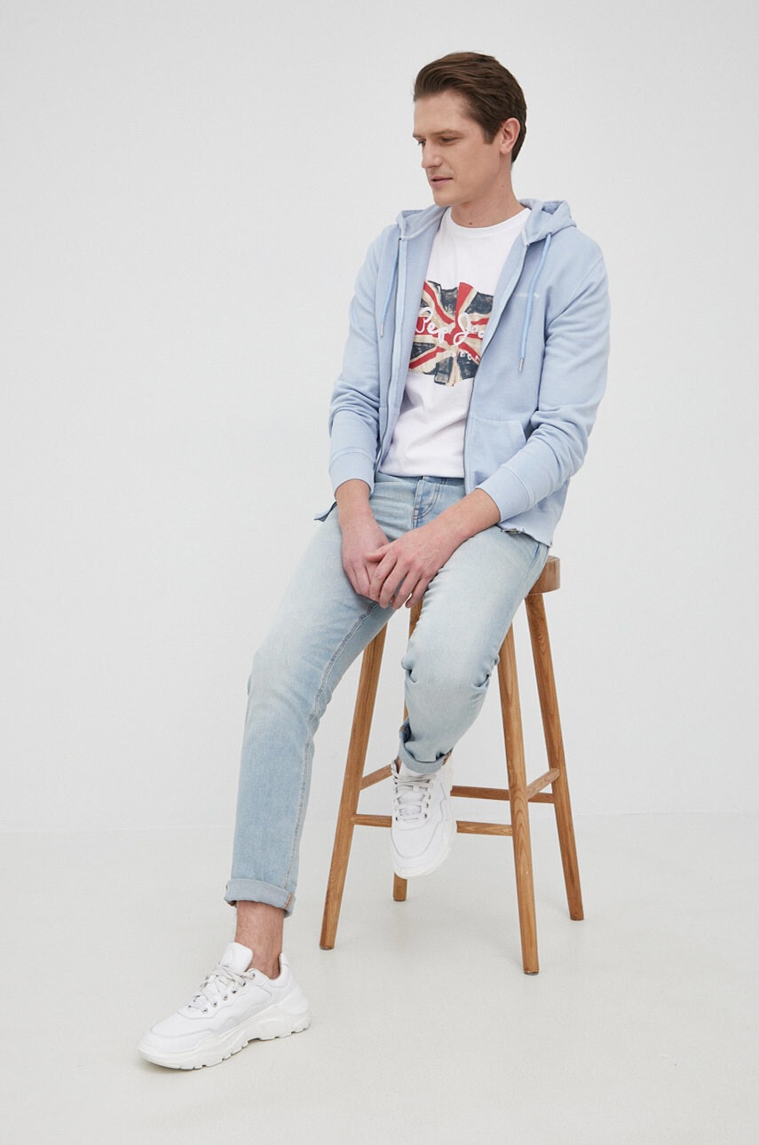 Pepe Jeans Памучен суичър David Zip мъжки с принт - Pepit.bg