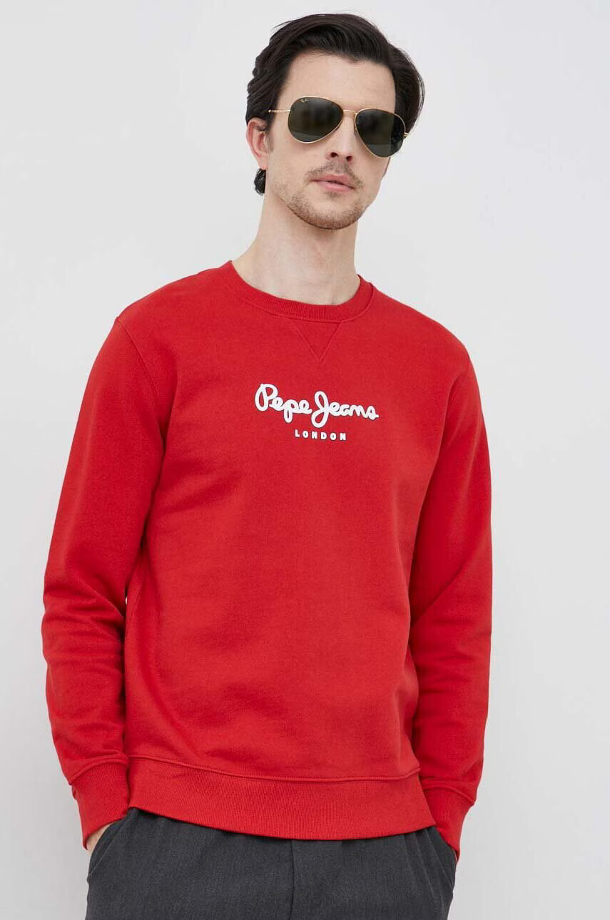 Pepe Jeans Памучен суичър Edward Crew в червено с принт - Pepit.bg