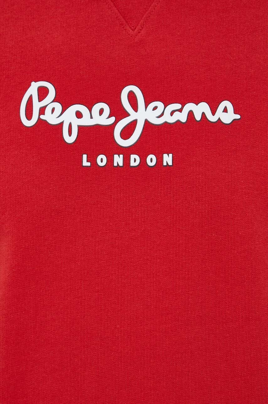 Pepe Jeans Памучен суичър Edward Crew в червено с принт - Pepit.bg