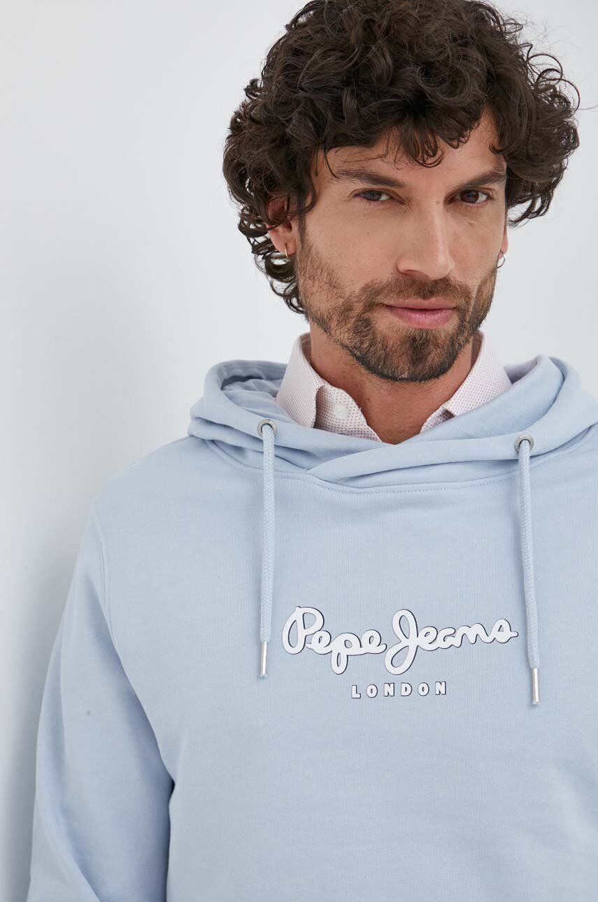 Pepe Jeans Памучен суичър Edward Hoodie в синьо с качулка с принт - Pepit.bg