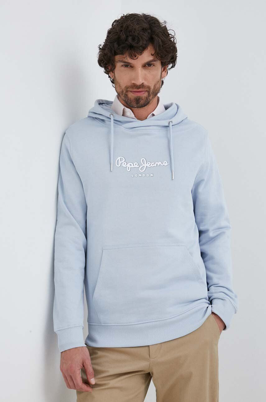 Pepe Jeans Памучен суичър Edward Hoodie в синьо с качулка с принт - Pepit.bg