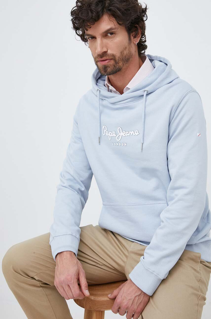 Pepe Jeans Памучен суичър Edward Hoodie в синьо с качулка с принт - Pepit.bg