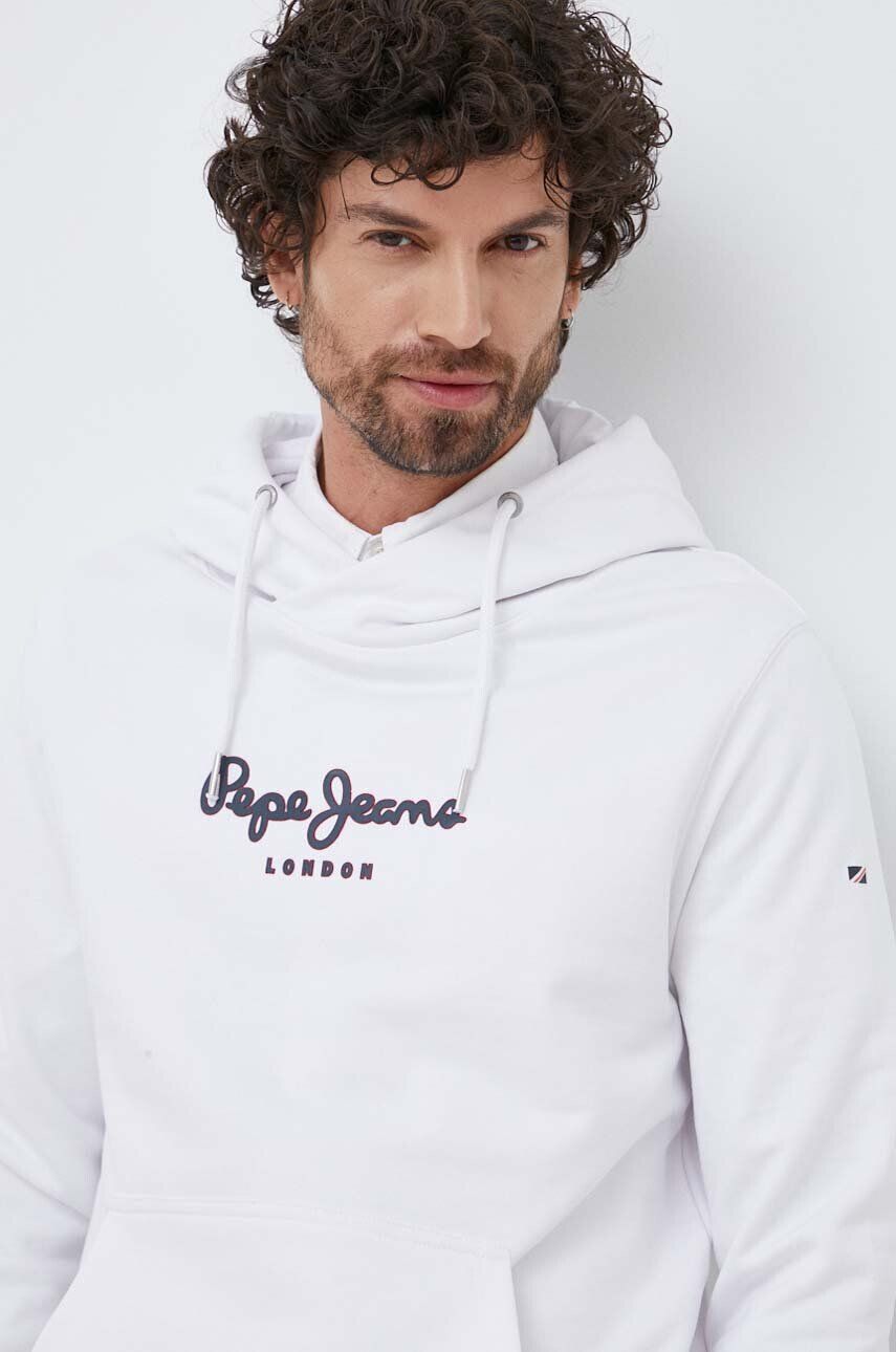 Pepe Jeans Памучен суичър Edward Hoodie в бяло с качулка с принт - Pepit.bg