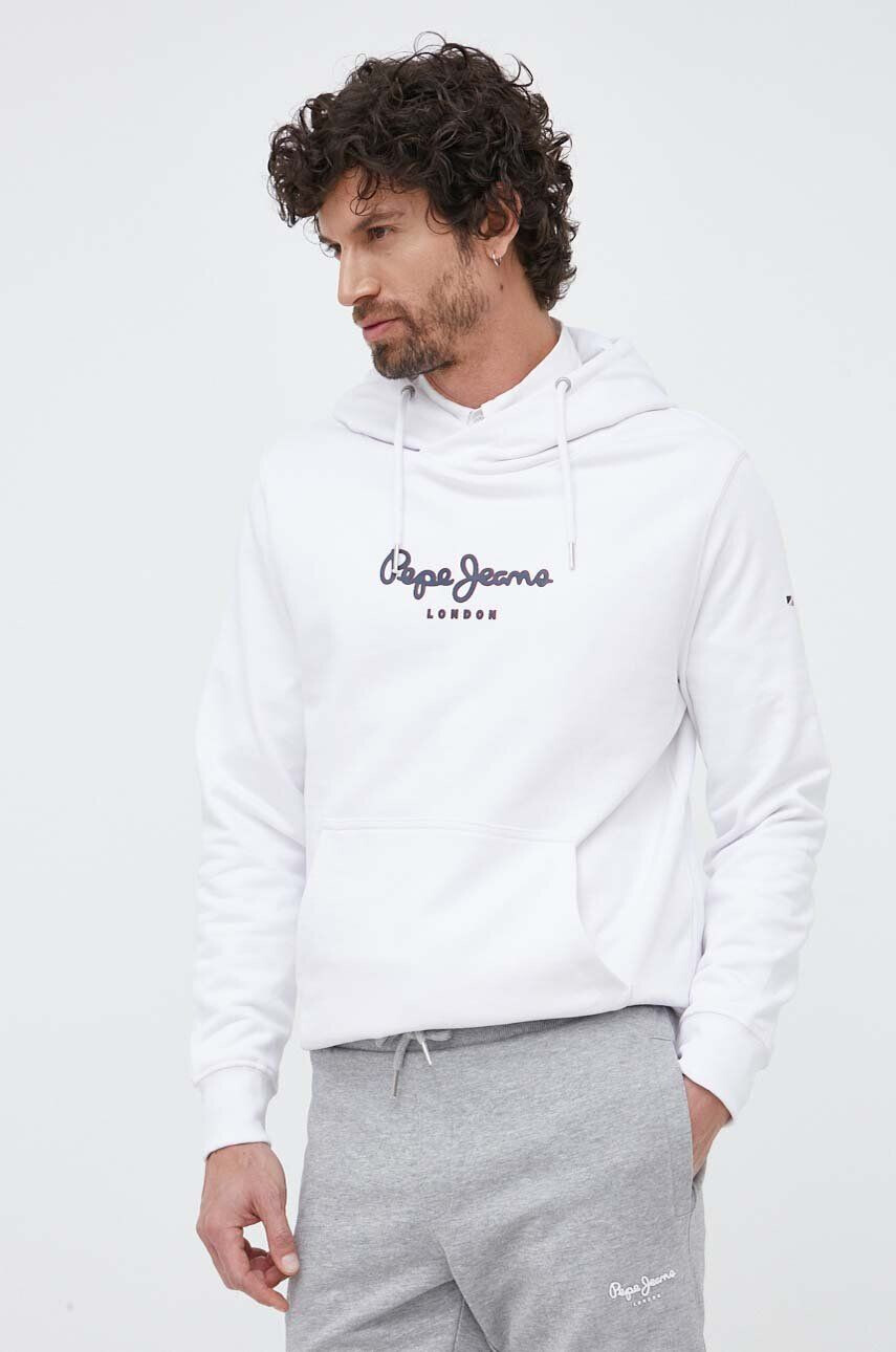 Pepe Jeans Памучен суичър Edward Hoodie в бяло с качулка с принт - Pepit.bg