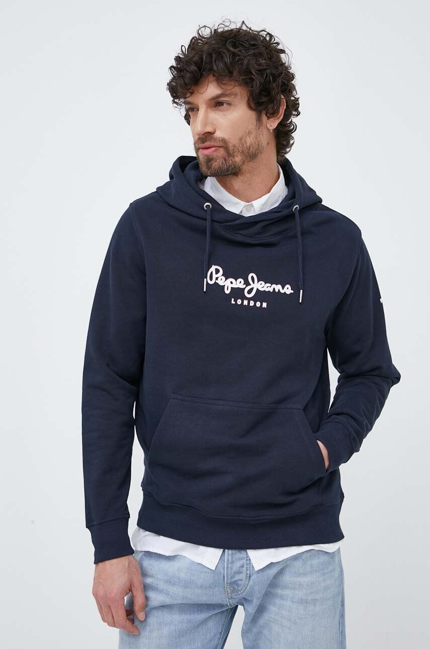 Pepe Jeans Памучен суичър Edward Hoodie в тъмносиньо с качулка с принт - Pepit.bg