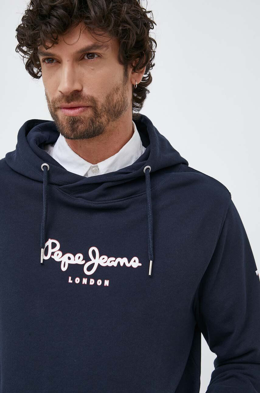 Pepe Jeans Памучен суичър Edward Hoodie в тъмносиньо с качулка с принт - Pepit.bg