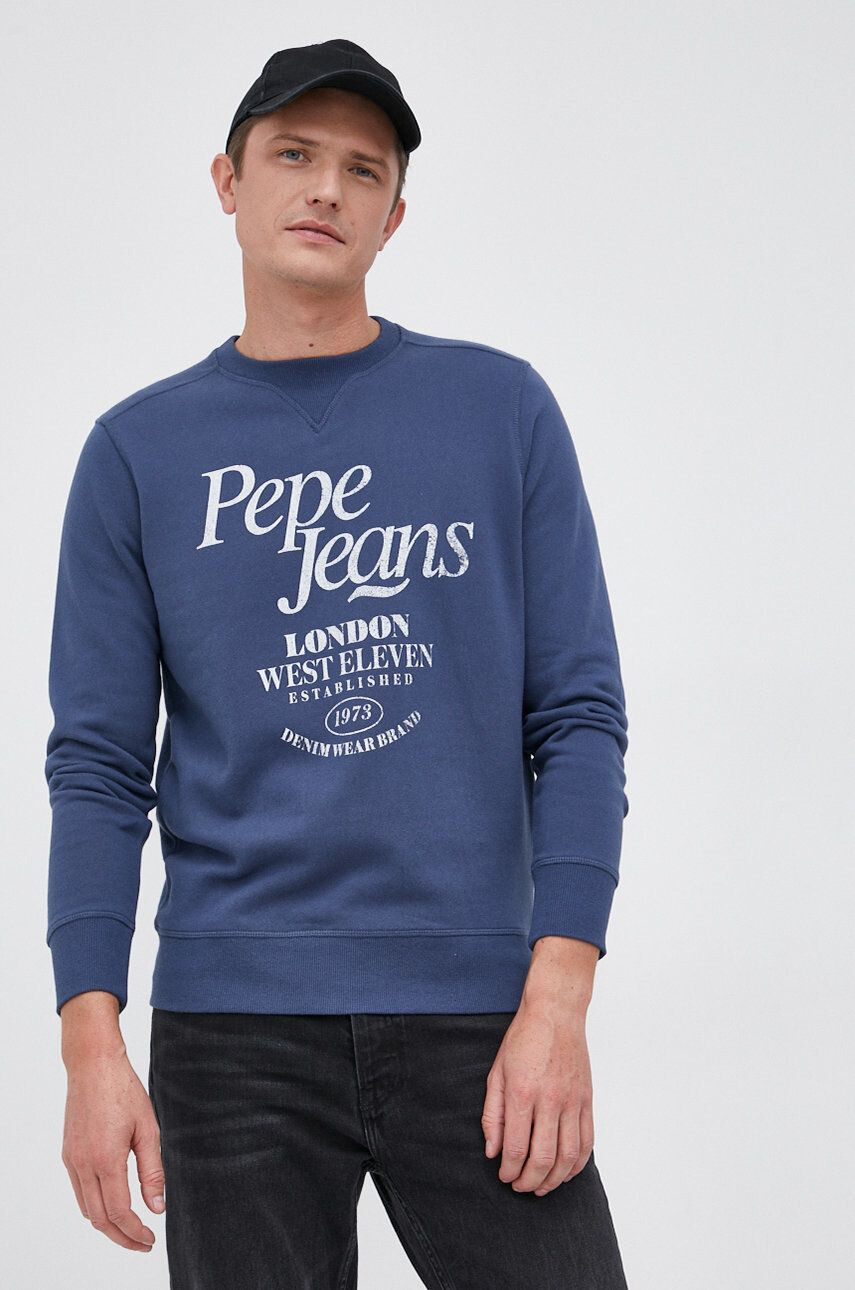 Pepe Jeans Памучен суичър мъжки в тъмносиньо с принт - Pepit.bg