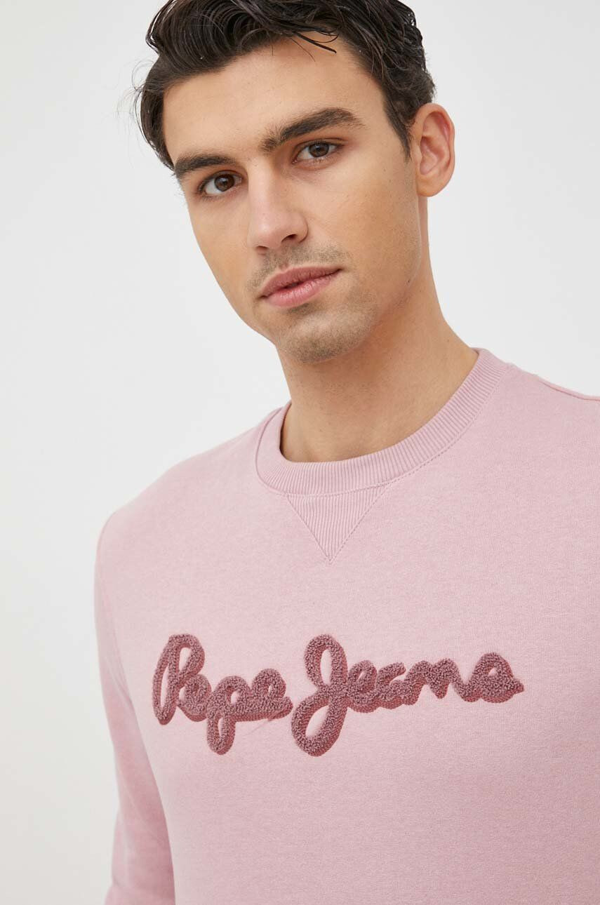 Pepe Jeans Памучен суичър Ryan Crew в розово с апликация - Pepit.bg