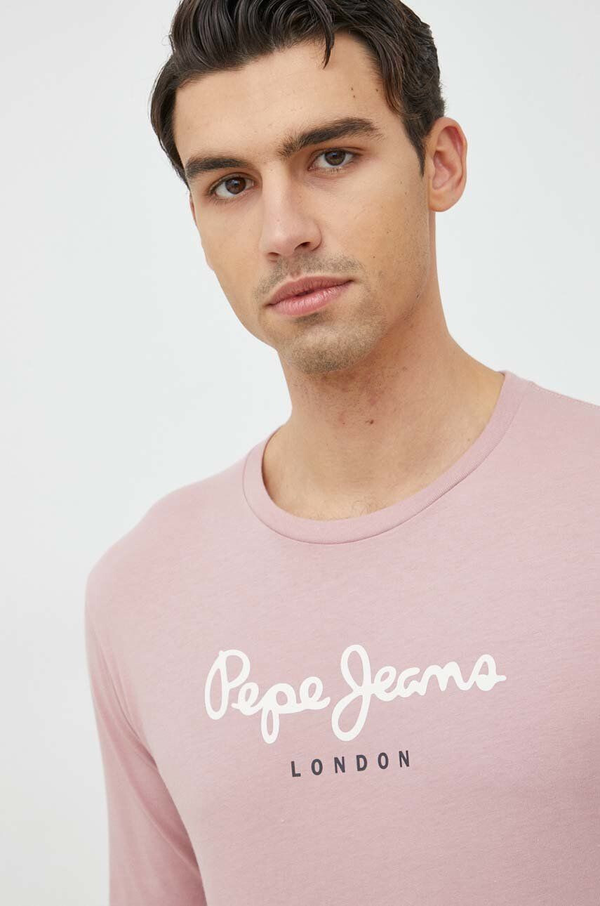 Pepe Jeans Памучна блуза с дълги ръкави Eggo Long N в розово с принт - Pepit.bg