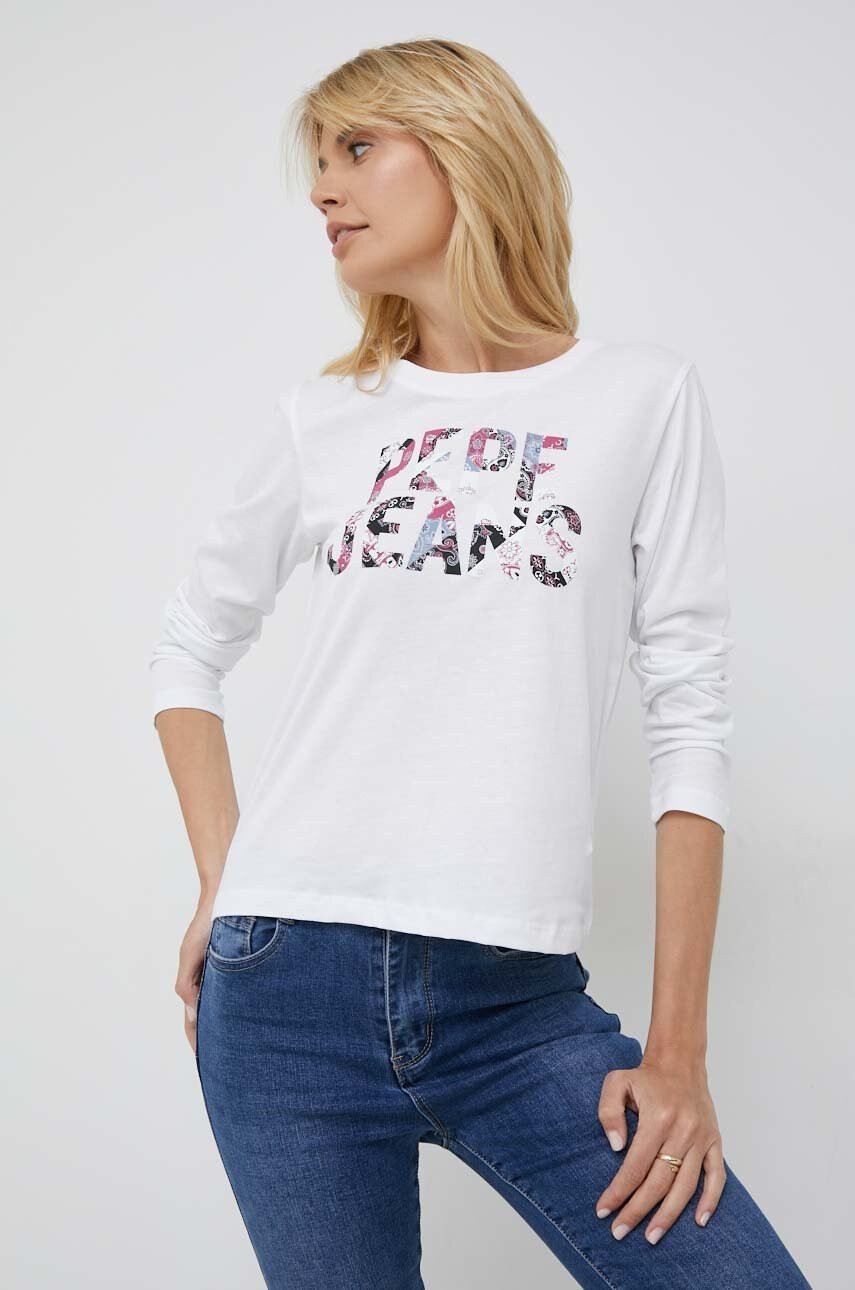 Pepe Jeans Памучна блуза с дълги ръкави Luna в бяло - Pepit.bg
