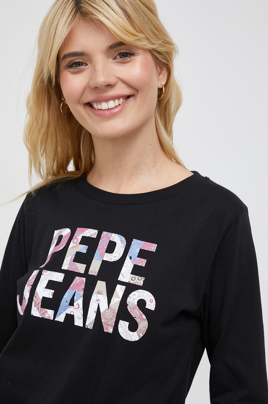 Pepe Jeans Памучна блуза с дълги ръкави Luna в черно - Pepit.bg