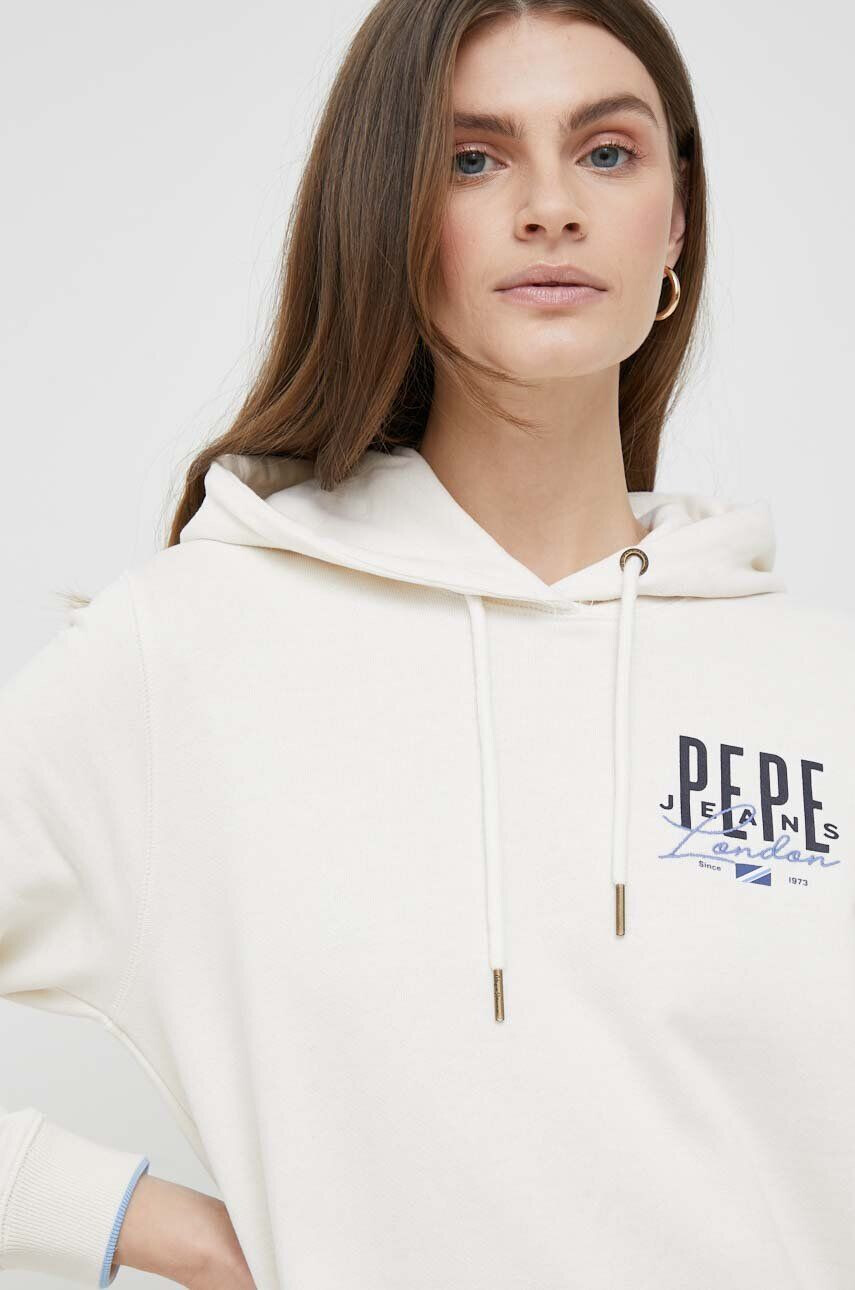 Pepe Jeans Памучна рокля в бежово къс модел със стандартна кройка - Pepit.bg