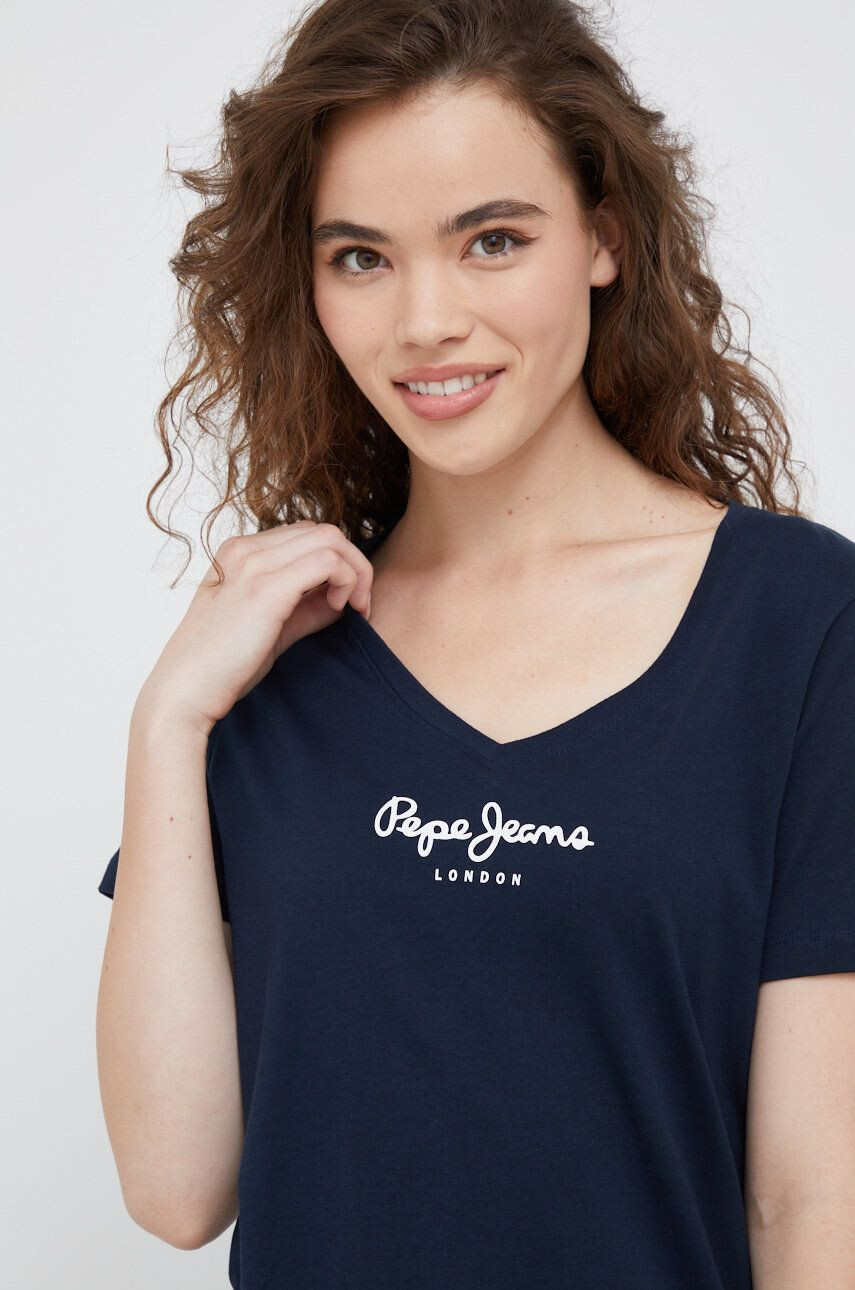 Pepe Jeans Памучна тениска в тъмносиньо - Pepit.bg