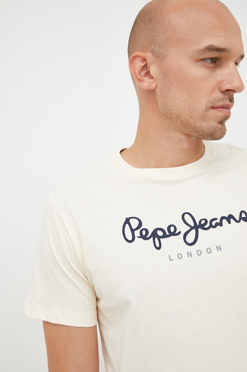 Pepe Jeans Памучна тениска в бежово с принт - Pepit.bg