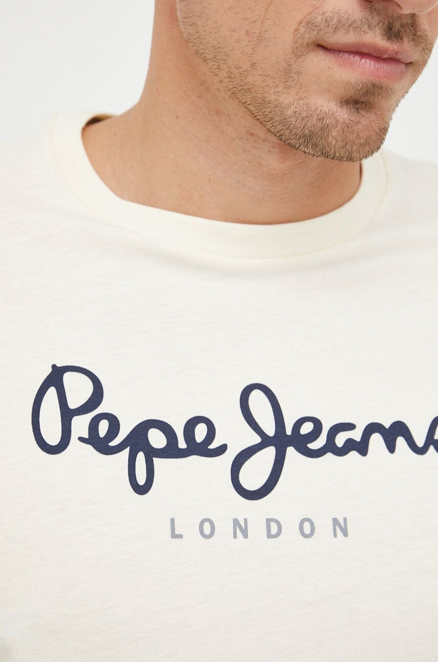 Pepe Jeans Памучна тениска в бежово с принт - Pepit.bg