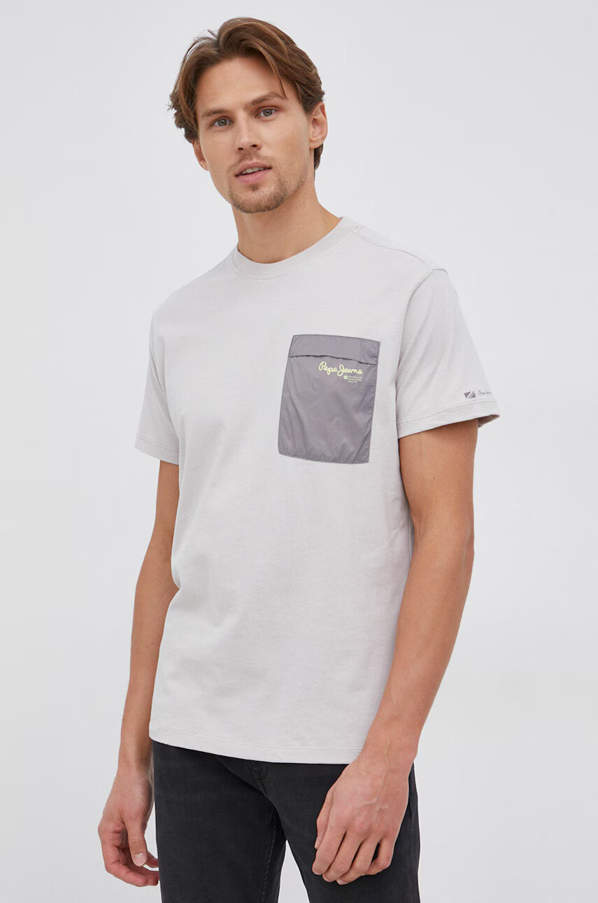 Pepe Jeans Памучна тениска Abner в сиво с принт - Pepit.bg