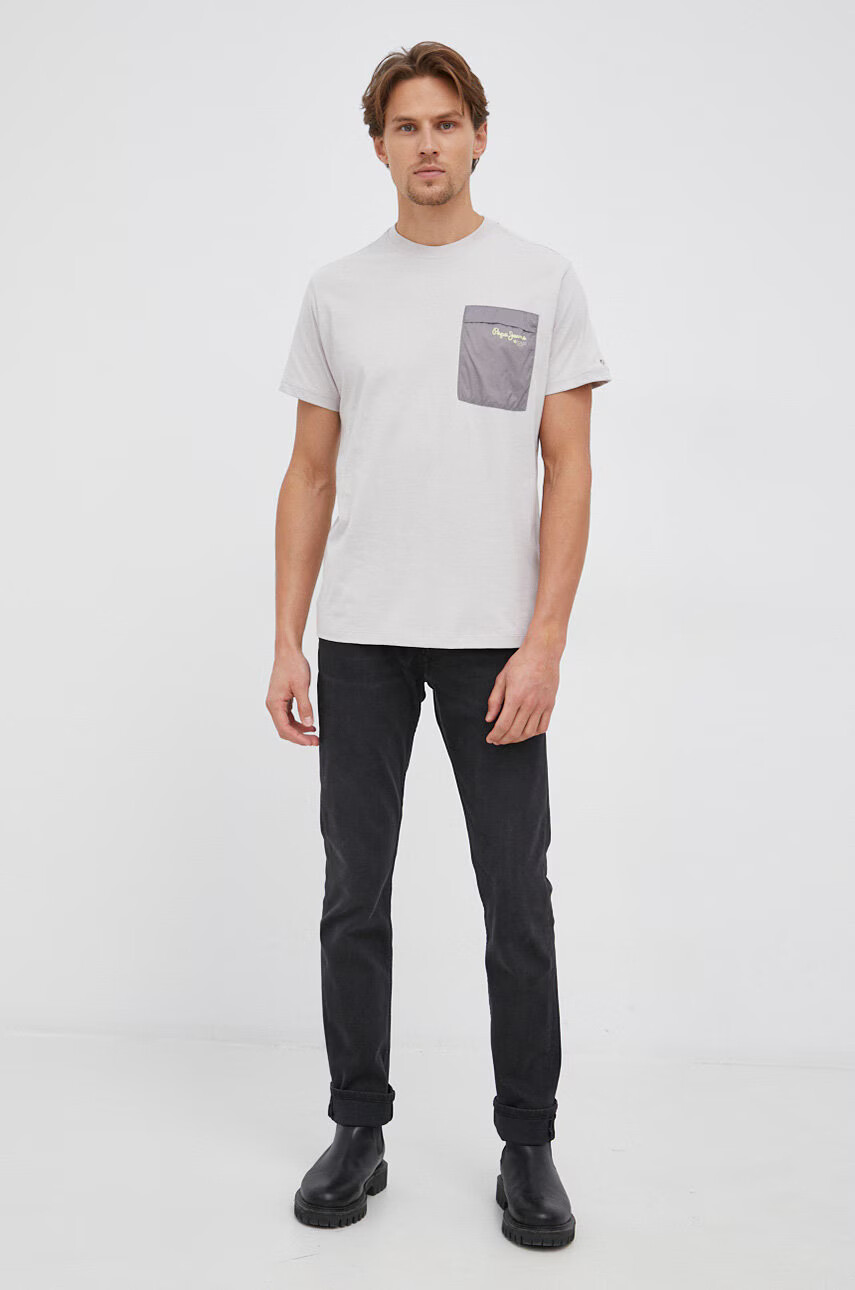 Pepe Jeans Памучна тениска Abner в сиво с принт - Pepit.bg