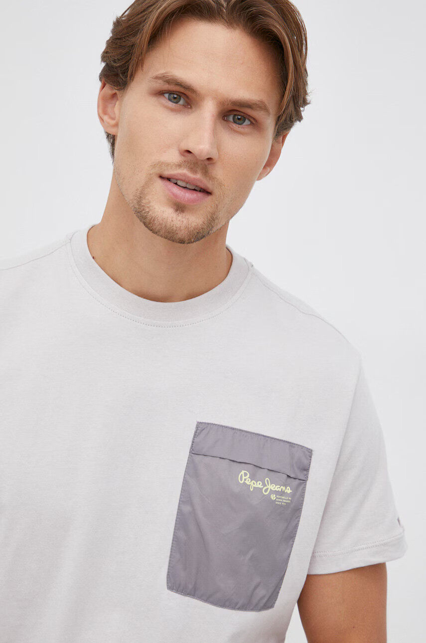 Pepe Jeans Памучна тениска Abner в сиво с принт - Pepit.bg
