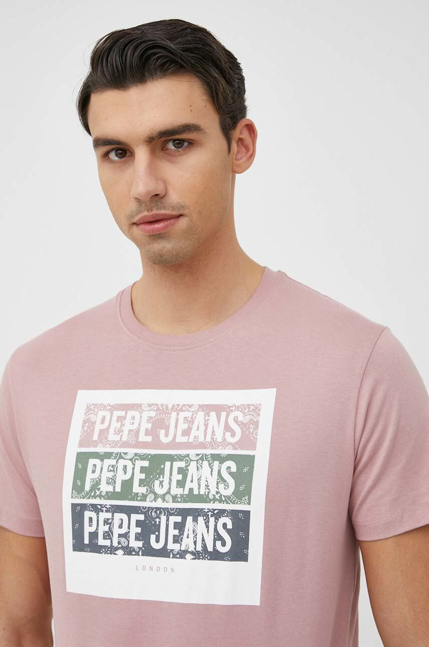 Pepe Jeans Памучна тениска Acee в розово с принт - Pepit.bg