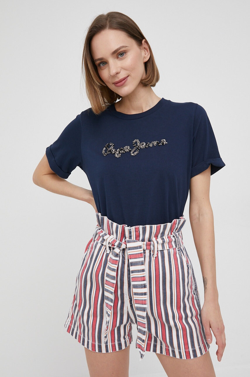 Pepe Jeans Памучна тениска Babette в тъмносиньо - Pepit.bg