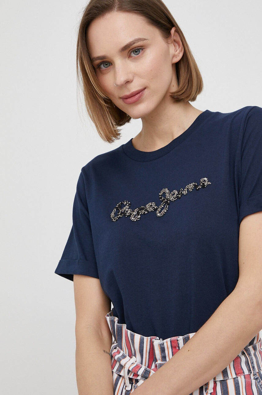 Pepe Jeans Памучна тениска Babette в тъмносиньо - Pepit.bg