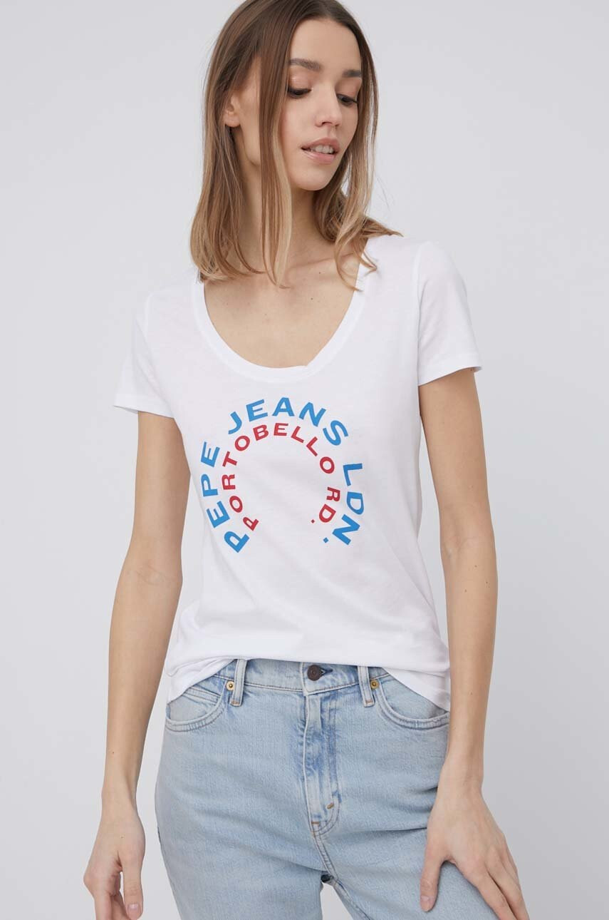 Pepe Jeans Памучна тениска Cammie в бяло - Pepit.bg