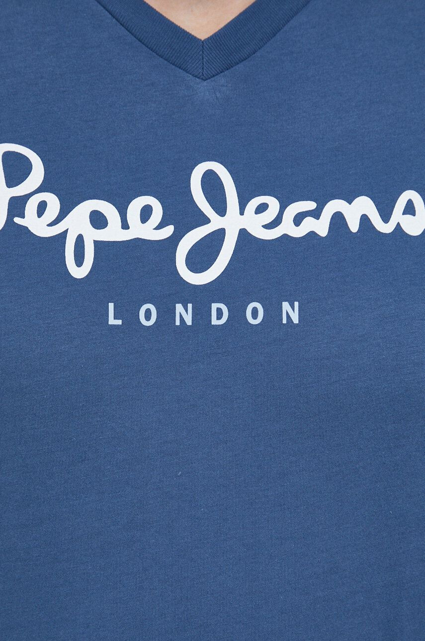 Pepe Jeans Памучна тениска Eggo в тъмносиньо с принт - Pepit.bg