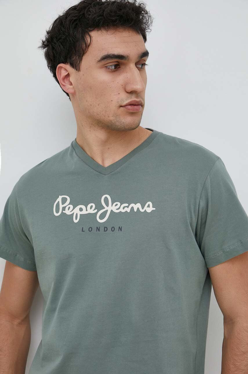 Pepe Jeans Памучна тениска Eggo в зелено с принт - Pepit.bg